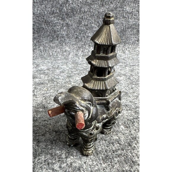 Vtg Elephant Figurine With Pagoda Holder/Lid 7in Tall Incense - Picture 2 of 7